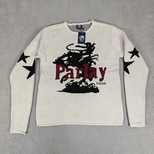 Parlay Sweater Mens Small White Black Star Crewneck Tour Graphic Knit Pullover‎